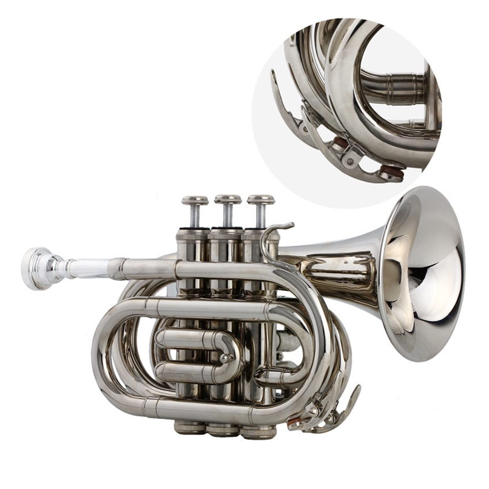 Principianti Mini Pocket Trumpet Tromba Tascabile In Si Bemolle Argentata Sib Cornetta A Fiato In Ottone Nichelato Misura Palmo Argentato Tromba tascabile