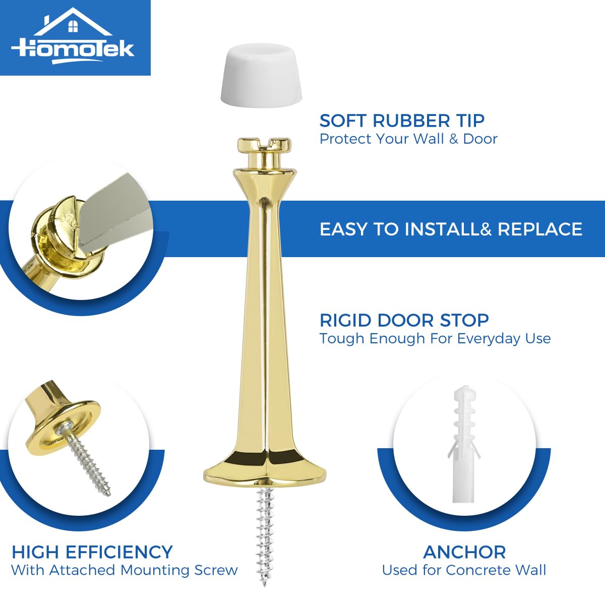 Baby Proof Door Stop Rigid Door Stop White - Heavy Duty Solid Door Stop  With Quiet Rubber One Piece Door Stop, image size:1200x1200