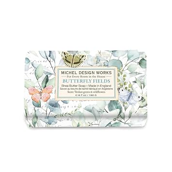Michel Design Works Soap Bar, Butterfly Fields Medium, Beautiful Design, Triple-milled