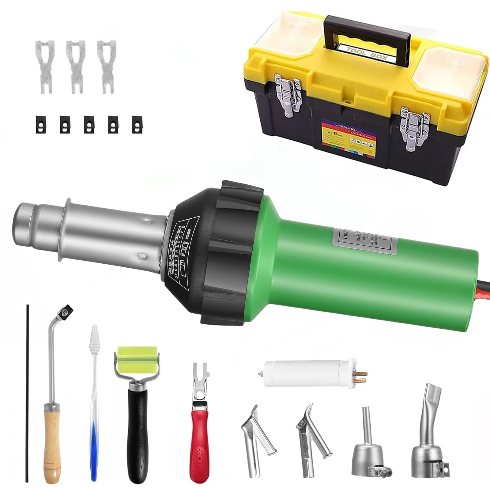 Trsaow 1600W Hot Air Gun 20℃- 600℃, Floor Welder Variable Temperature Control 21 Pieces Hot Air Gun Kit, Plastic Welder Tool, Handheld Plastic Welder DIY Stripping Paint,Shrinking PVC,Home Improvemen