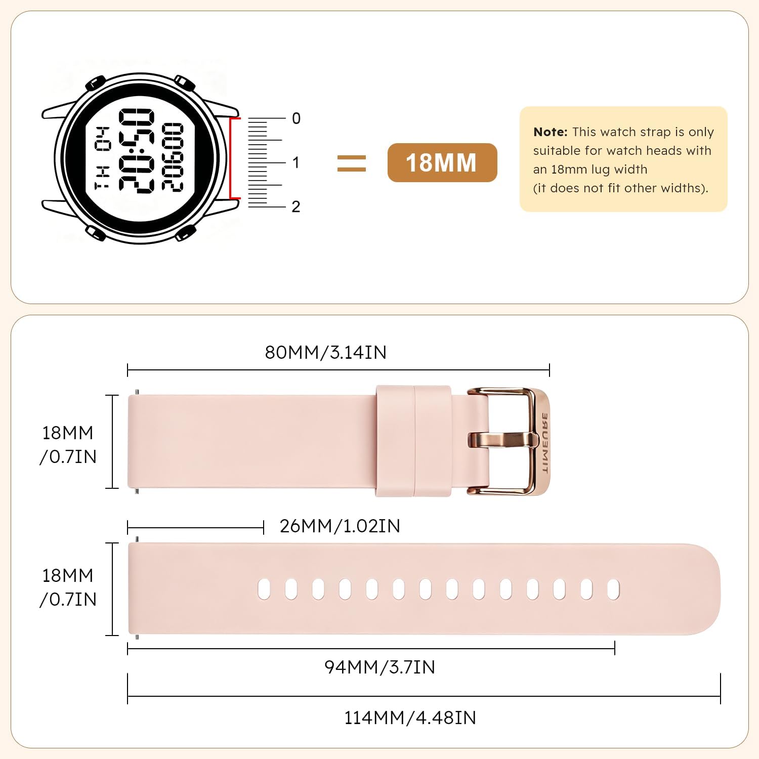TIMEURE 18MM Silicone Watch Band