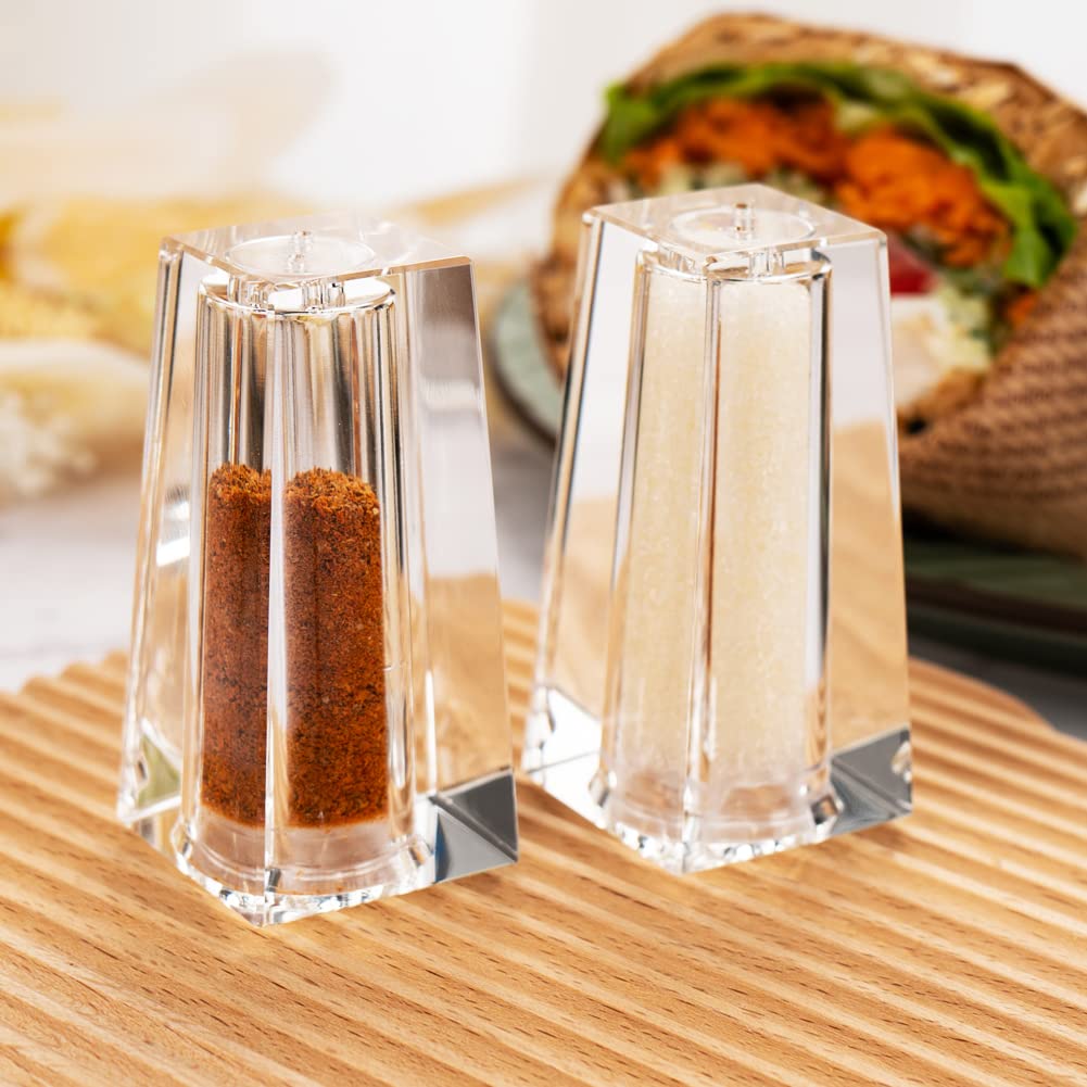 Juego de salero y pimentero, diseño recargable, coctelera de condimentos de cristal, decoración de cocina para mesa de cocina, caravana, cena, barbacoa de camping (juego de 2)