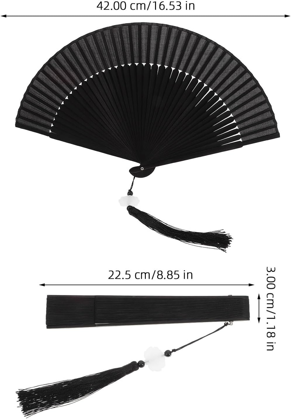 Baluue Chinese Style Black Folding Fan with Tassel, Vintage Handheld Dance Fan, Photo Prop and Festival Decoration for Women