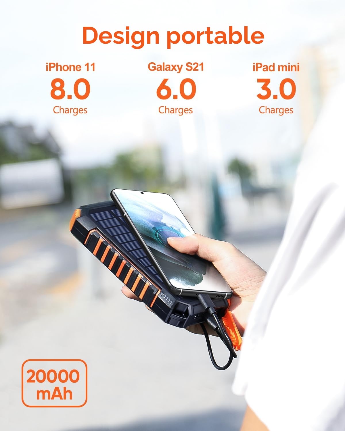 Hiluckey Chargeur Solaire 20000mAh avec 4 USB Portable Batterie Externe sans Fil Powerbank avec Charge Rapide USB C pour Smartphones, Tablette, Outdoor Camping (Orange)