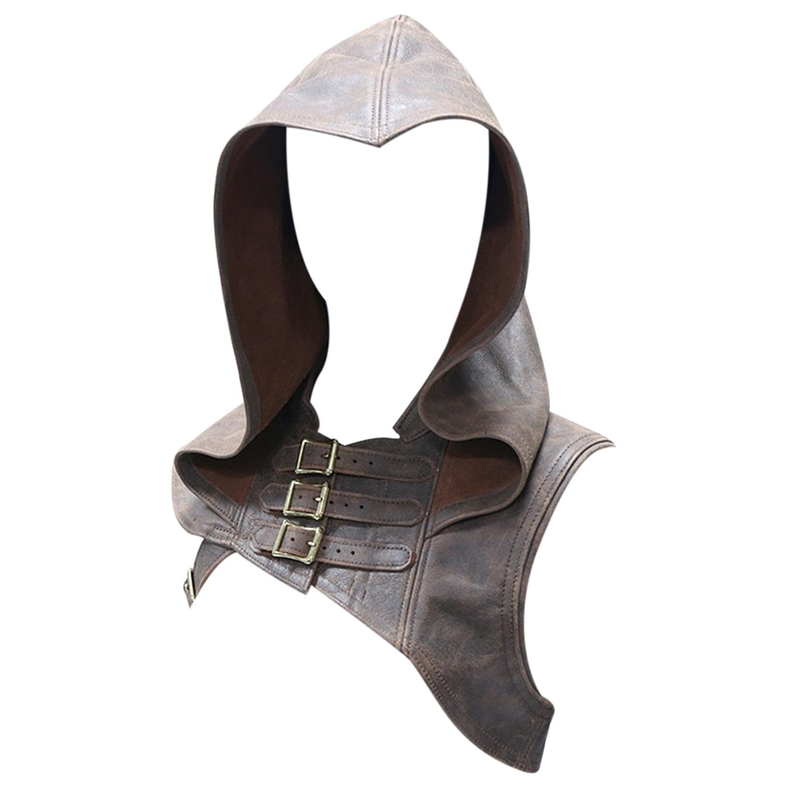 YOSUWOAI PU Leather Hood Gugel Men Women Halloween Hooded Cape Hood Vintage Hooded Poncho Gothic Cowl Hat Short Hood Costume Unisex Medieval Gugel Hood Cape Renaissance, brown, 3XL โ image 1