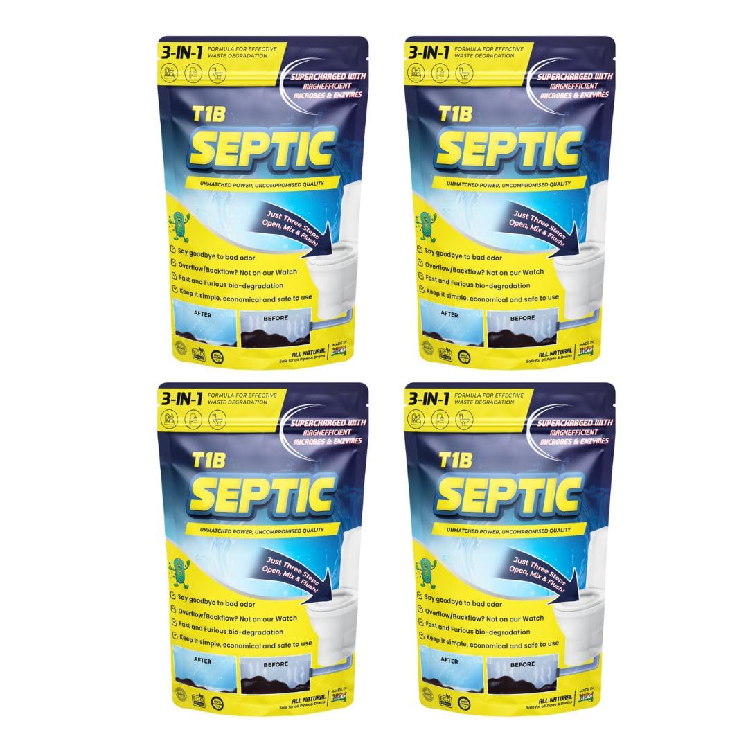 T1B Septic Tank Cleaning Powder - 100X Powerful Formula Microbes & Enzymes, Odour Removal, Prevents Blockages & Clears Drains, Septic Tank Treatment Powder Pack of 4 (1 Kg) discount deal