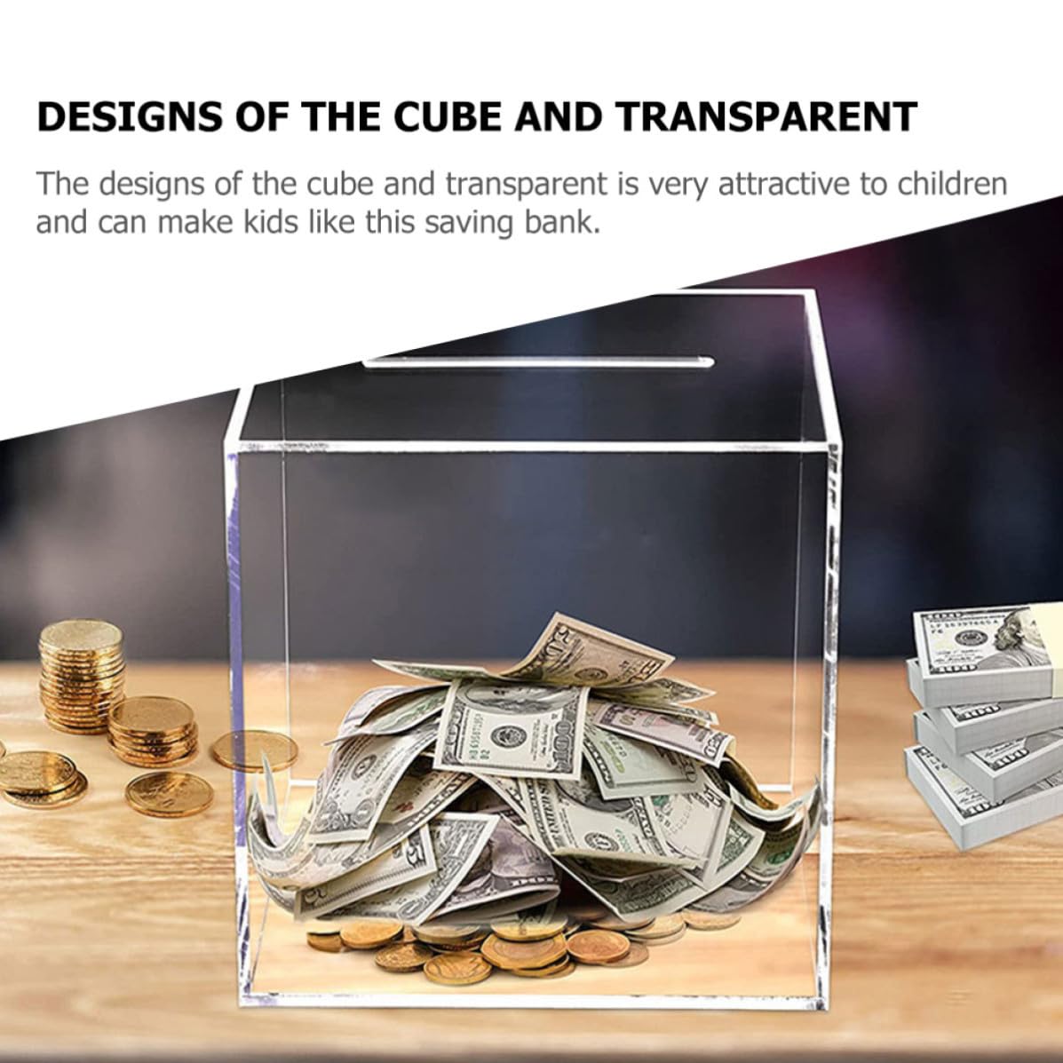Levemolo Tirelire de Table en Acrylique Transparente 2 Pièces, Boîte à Économies Cubique Simple et Éducative pour Garçon et Filles, pour Bureau ou Table