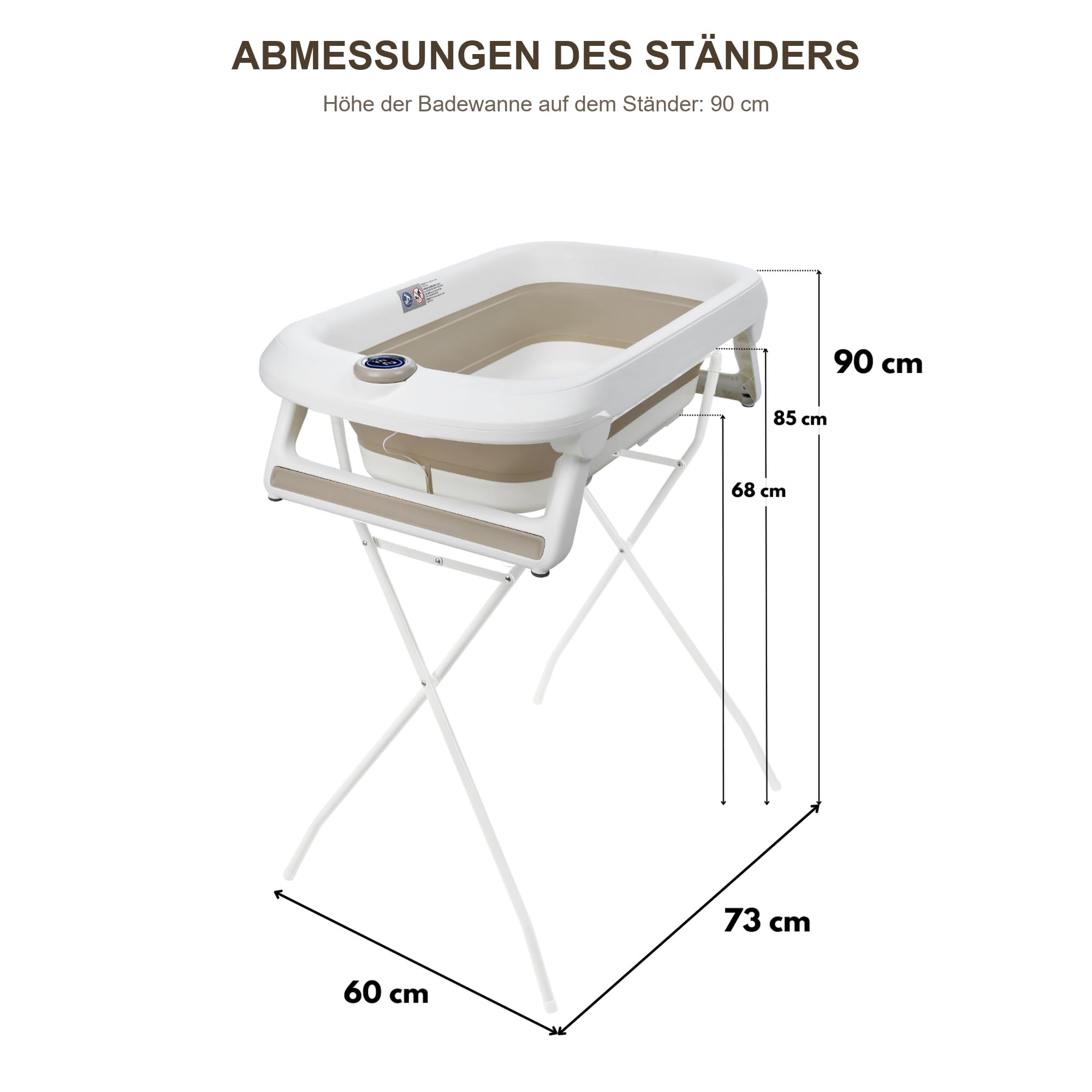 Primabobo LUX Bade-Set für Babys mit Faltbarer Babybadewanne, Elektronischem Thermometer, Badesitz und Gestell, Komplettes Babybad Set für Neugeborene, Beige