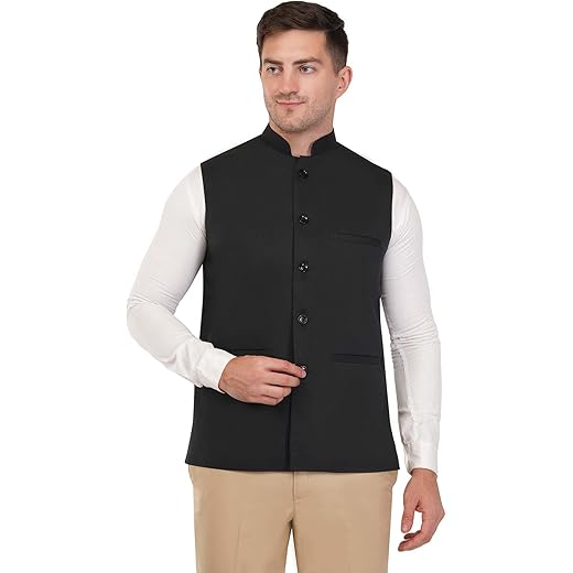 Mens Black Solid Nehru Jacket