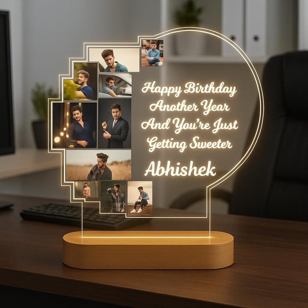 Personalized LED Photo Frame Lamp with Custom Photos & Text | Unique Birthday, Anniversary & Couple Gift | Customized Acrylic Night Light Keepsake for Home Décor & Special Occasions (7 Inch)-image-27