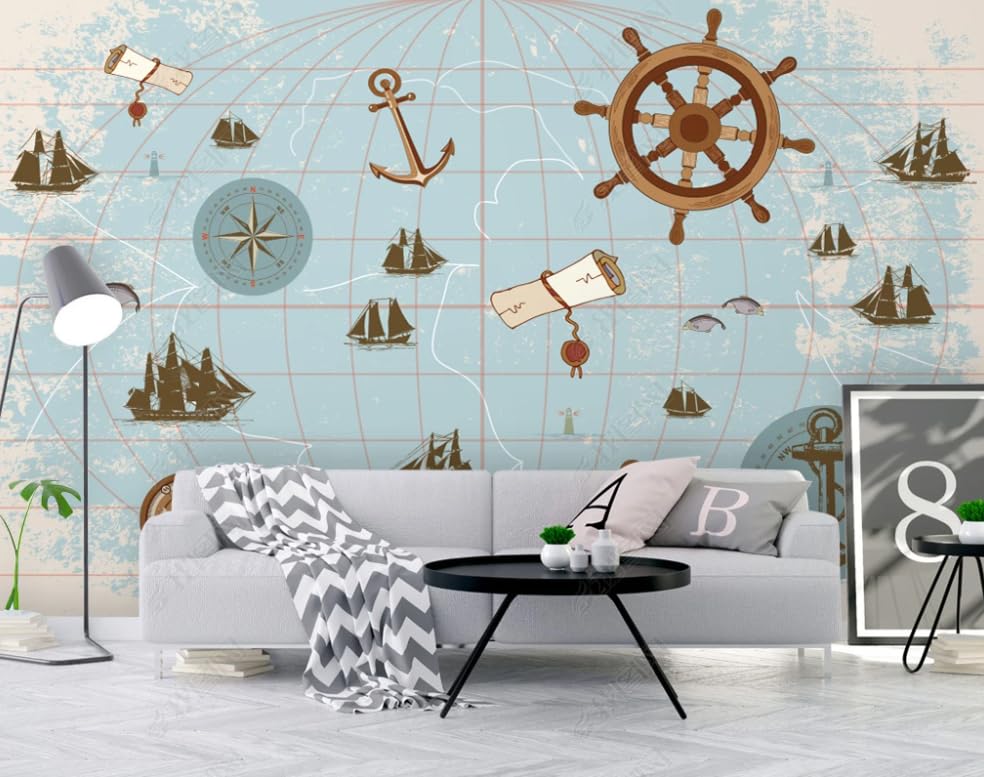Papier peint intissé carte nautique poster mural haut de gamme salon 200x140