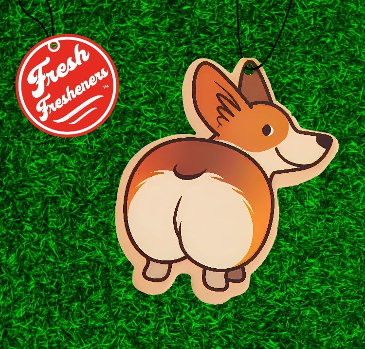 Image of Cute Funny Dog Car Air Freshener Scented With Premium Oils By Fresh Fresheners 4 Pack (Corgi)