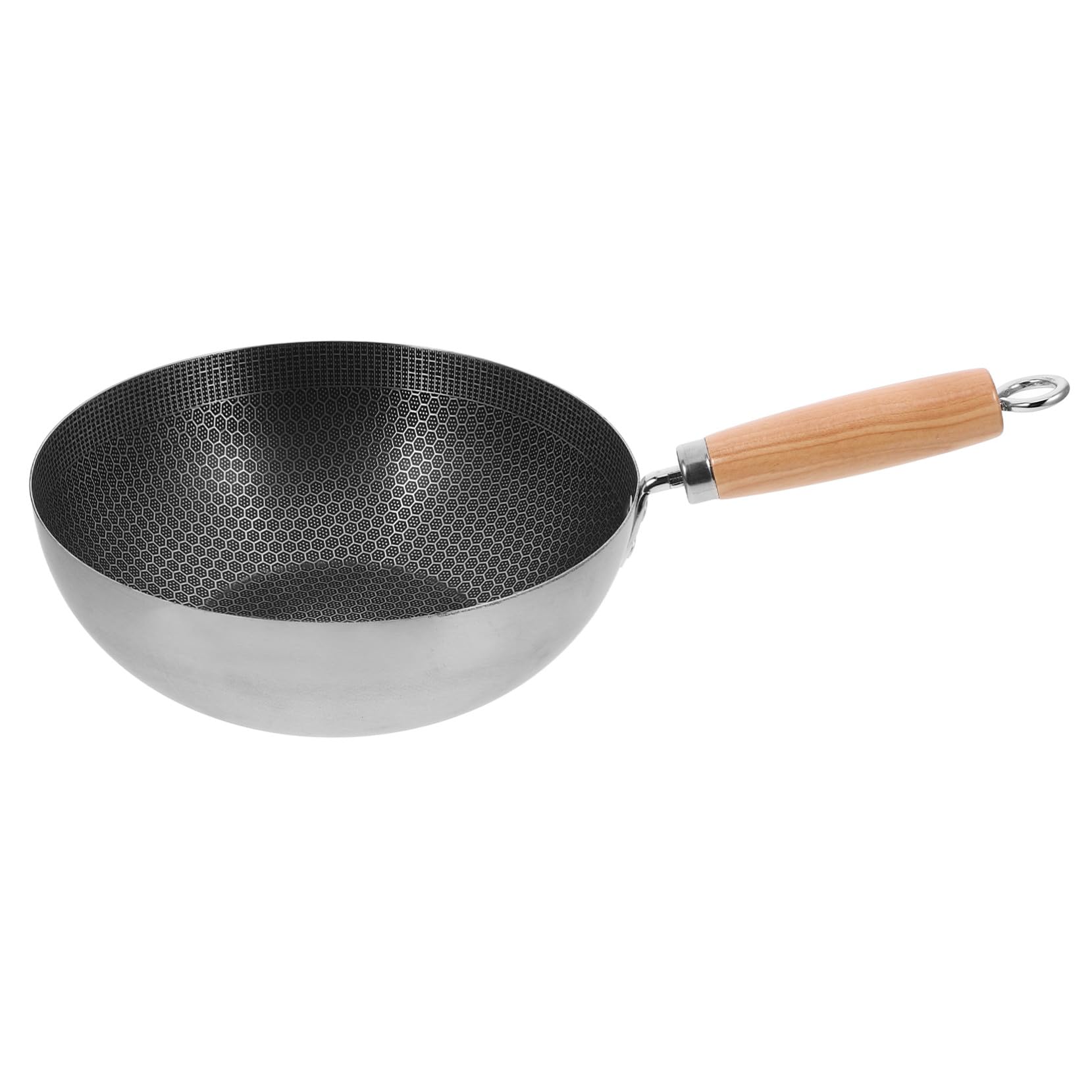 Wok Chinois 22 Cm Acier Inoxydable sans Revêtement Nid D'abeille Compatible Induction Cuisson Gaz Électrique Ustensile la Cuisine Professionnel