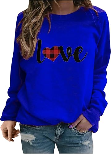 Lainuyoah Camisetas de manga larga de San Valentín para mujer, camiseta con estampado de corazón de amor, camisetas de moda 2024, lindas sudaderas