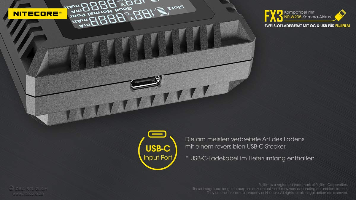 Nitecore FX3 Fujifilm W235 Hour Dual Slot Battery Ładowarka USB