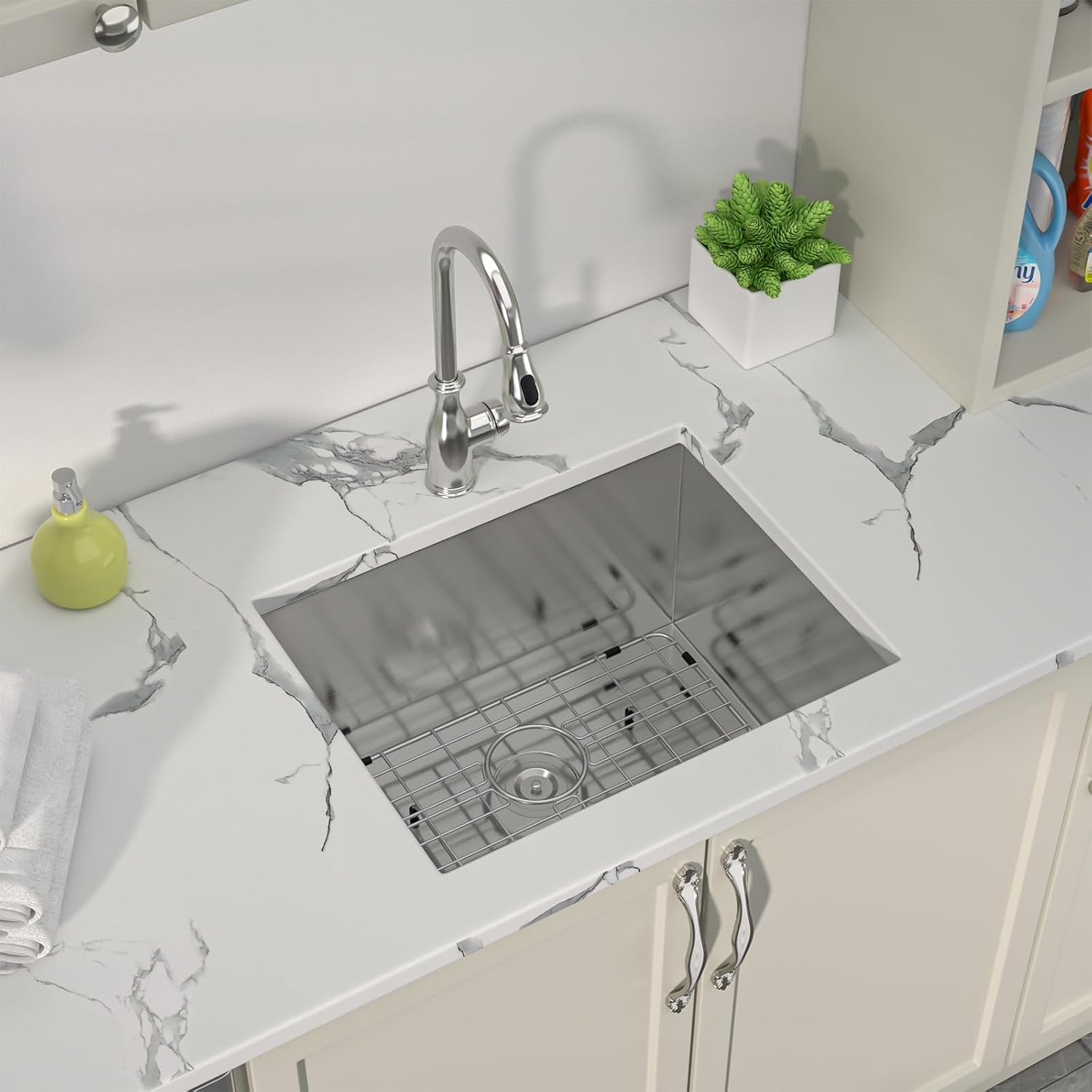 Sarlai Undermount Laundry Sink - 23x18x12 Inch Undermount Utility Sink Rectangular Deep Single Bowl 16 Gauge Stainless Steel Under Counter Kitchen Laundry Tub Utility Sinks Basin