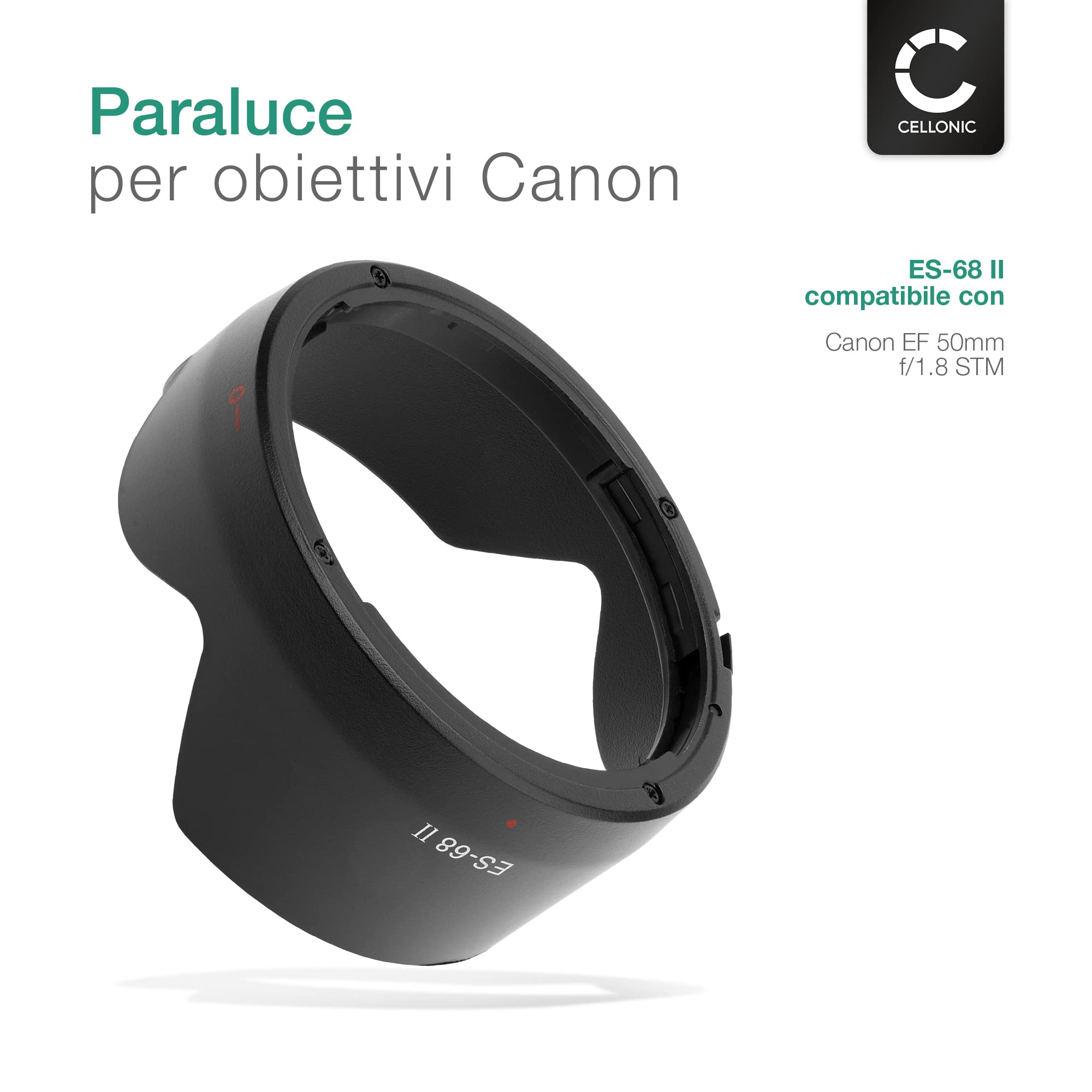 CELLONIC® Osłona przeciwsłoneczna kompatybilna z Canon EF 50 mm f/1.8 STM bagnet ES-68 II Lens Hood z materiału syntetycznego chroni obiektyw i soczewkę przed uderzeniami i zadrapaniami