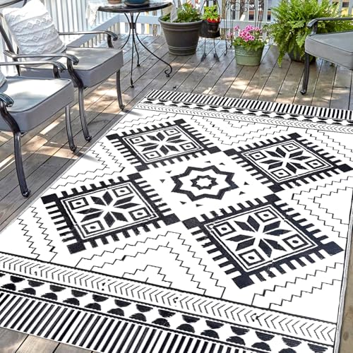Waterproof Outdoor Rug 5x8ft, Boho Reversible Plastic Straw Mat for