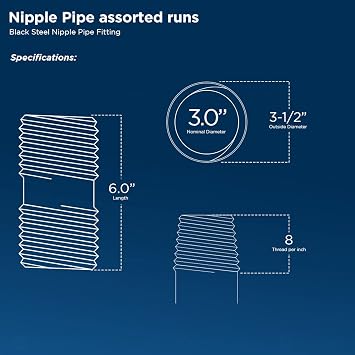 Supply Giant OQCM3060 6 Long Black Steel Nipple Pipe Fitting with 3 Nominal Size Diameter