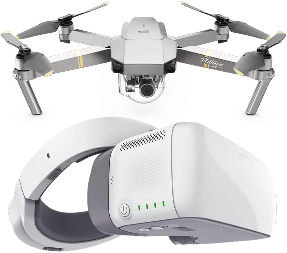 DJI Mavic PRO Platinum Portable Foldable Drone Kit and DJI Goggles 1080p HD Digital Video FPV First Person View Bundle w/Free Drone World Battery Bank, Remote Lanyard, and DJI Goggles Case