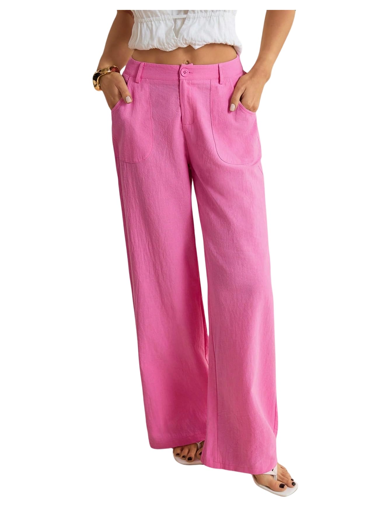 Floerns Womens Y2k Low Rise Wide Leg Pants Elastic Waist Casual Trousers with Pockets