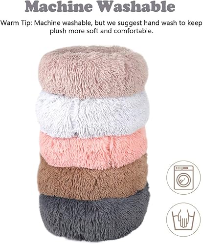 Miniatura 8 de Otoez - Cama redonda de felpa con forma de dona para mascotas, cálida, suave, cojín para perro, gato, cama calmante con base antideslizante (15