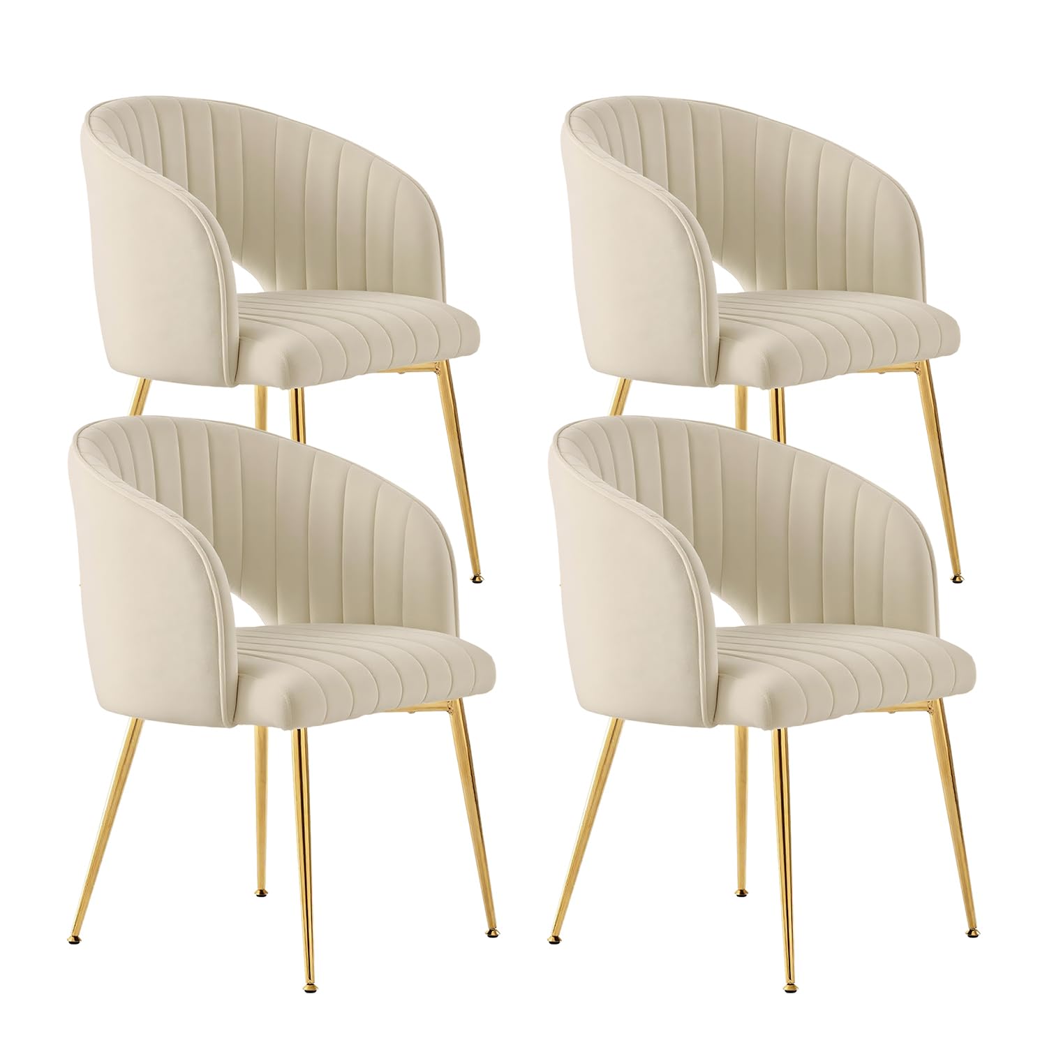 Set di 4 sedie da pranzo in velluto con gambe imbottite e gambe color crema bianco, sedie da cucina moderne per soggiorno, camera da letto, ufficio