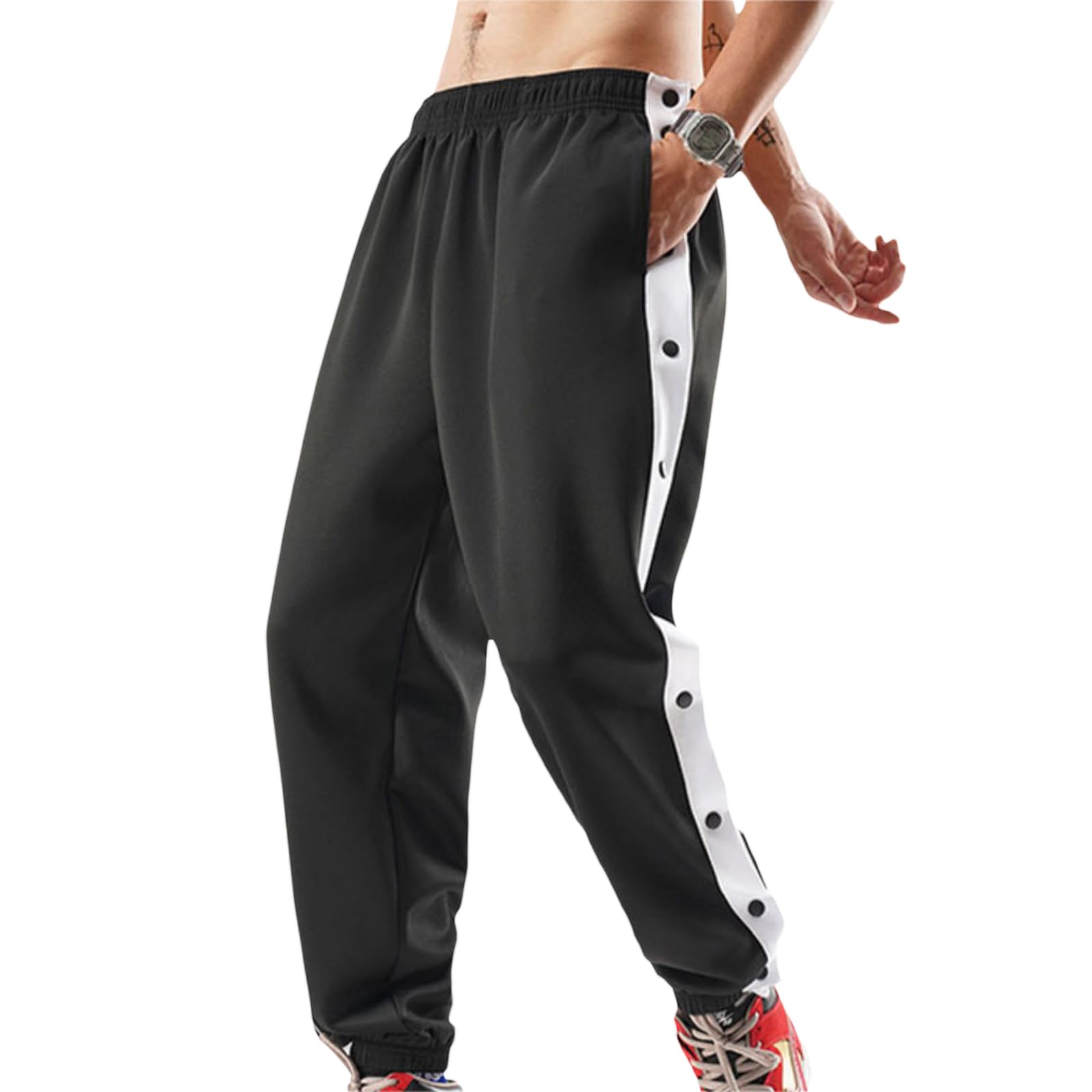 Feclmiyt Men Tear Away Sweatpants High Split Snap Button Active Joggers Bottoms Basketball Track Pants Post-Surgery Trousers with Pockets (A-03, S)