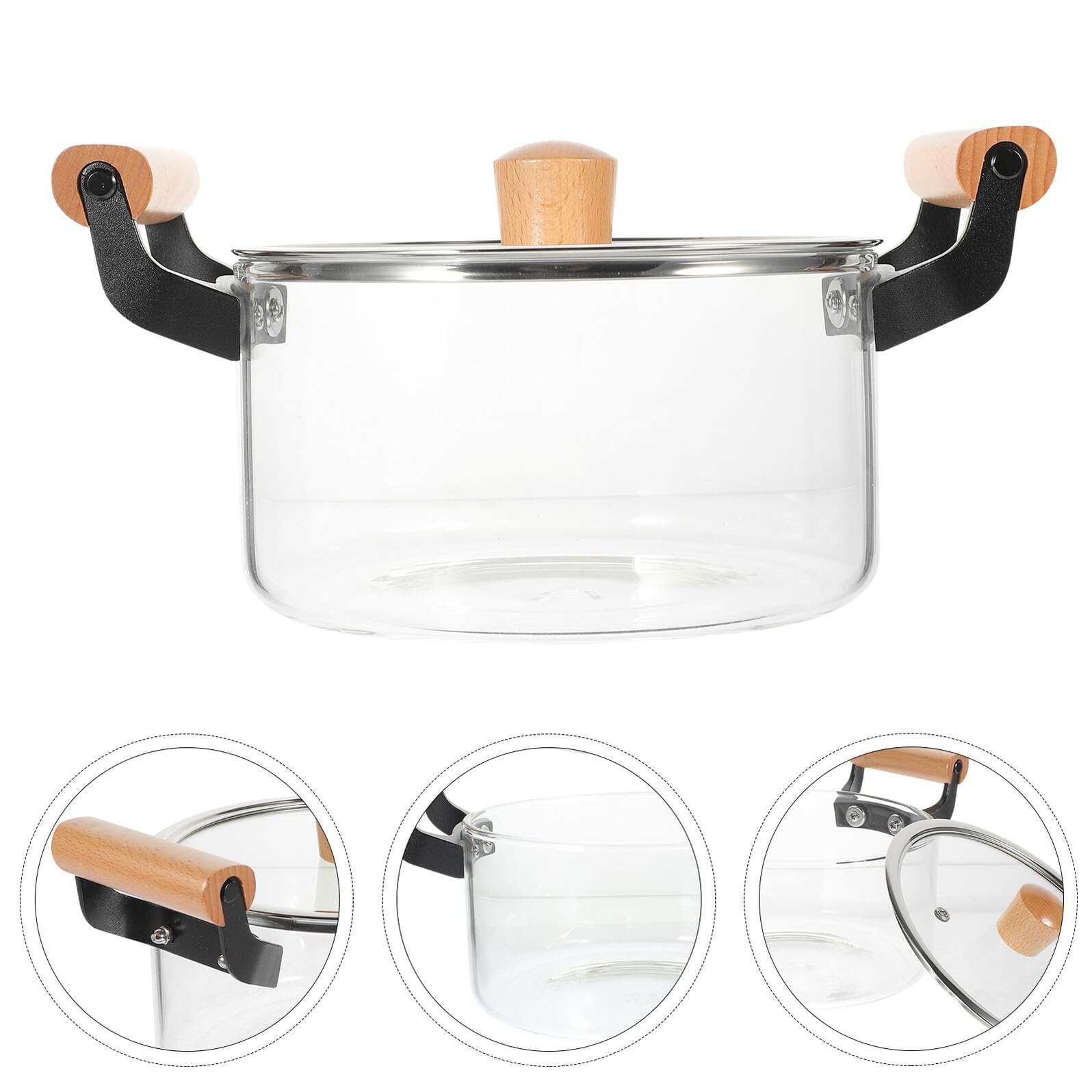 Didiseaon Pentola Per Zuppa e Cuoci-pasta Da Cucina in Vetro Trasparente Resistente Al Calore 2,5l Coperchio e Manici in Legno, Adatta Per Cucina Casalinga e Preparazione Di Zuppe, Riso e Noodles
