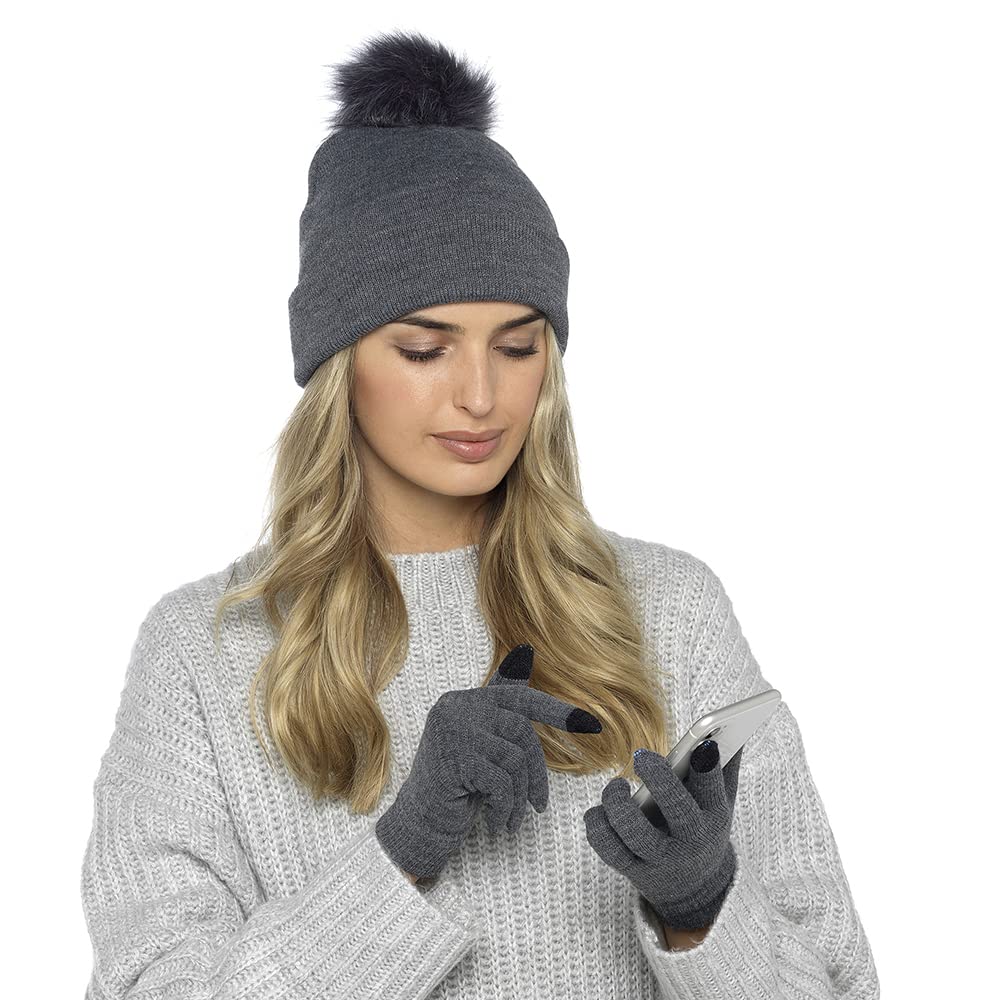 IUEG Ladies Womens Winter Bobble Hat & Touch Screen Gloves Set