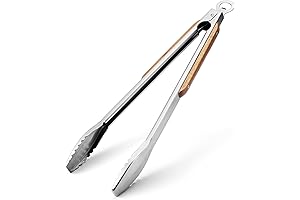 Extra Long BBQ Tongs for Heavy-Duty Grilling, 19.5" Stainless Steel & Wood Tongs