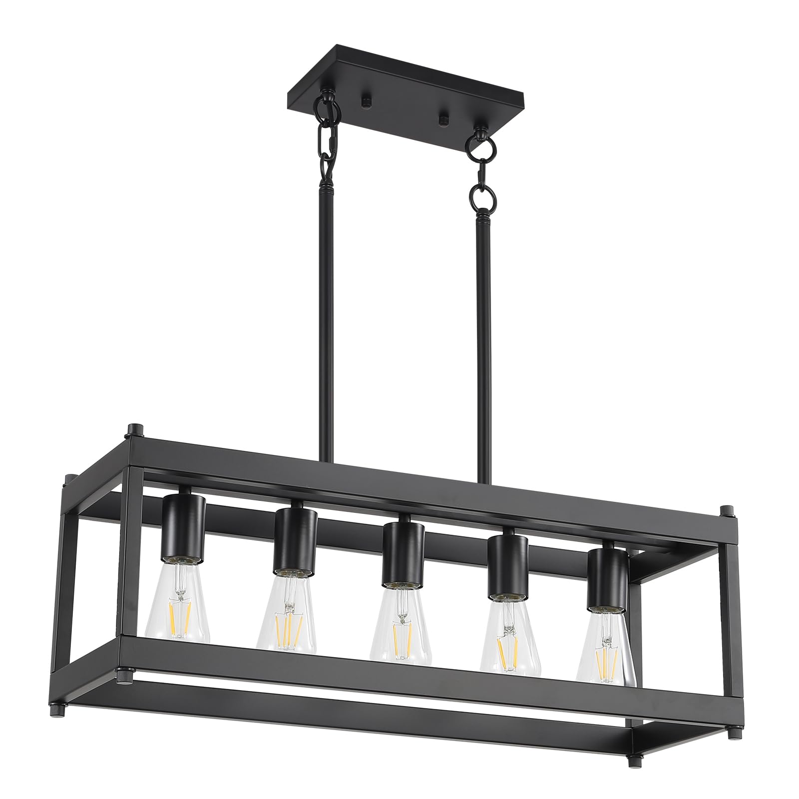 KEESFU Black Farmhouse Kitchen Island Pendant Lighting, 5 Lights Metal Linear Rectangular Dining Room Light Fixture, Modern Chandeliers for Dining Room Kitchen Island Pool Table.