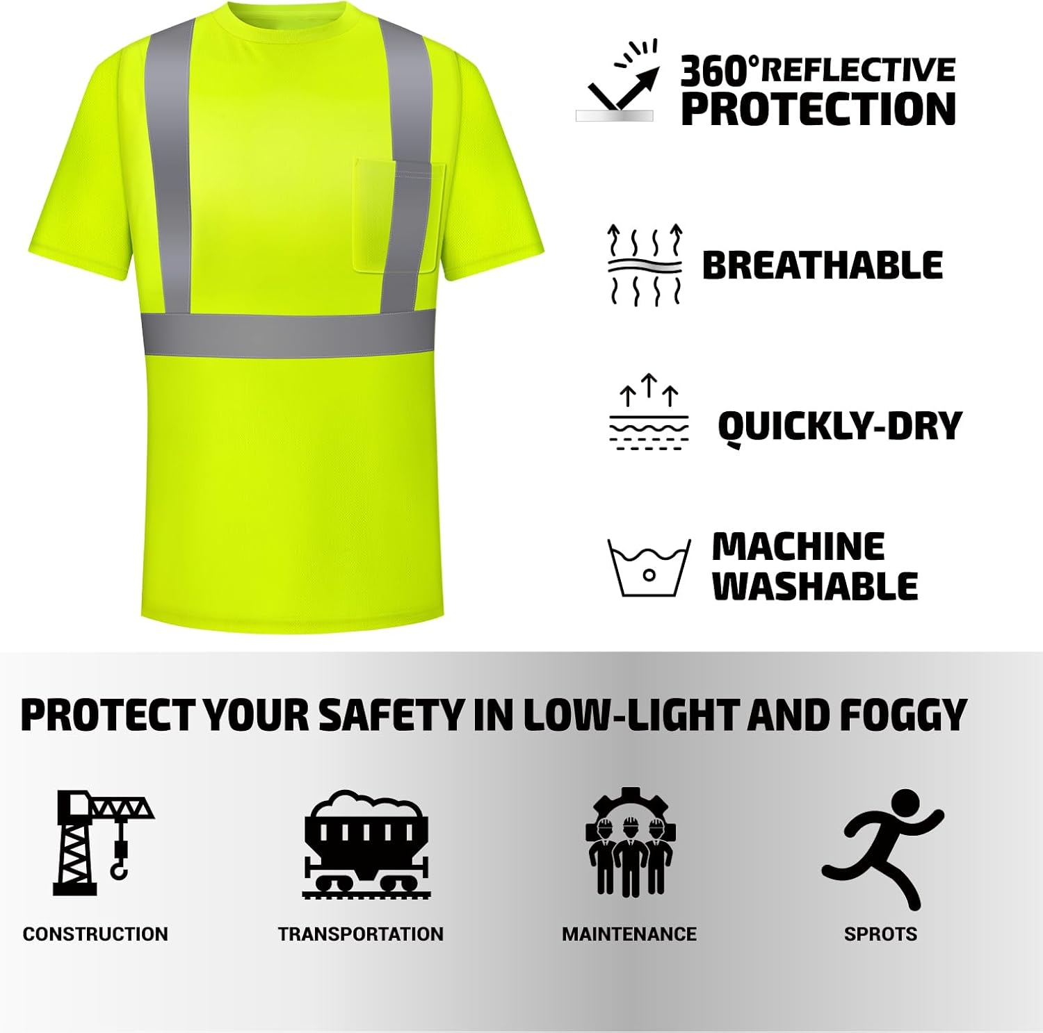 High Visibility Safety Shirts for Men Hi Vis Reflective Construction Work Shirts with Front Pocket - Image 3