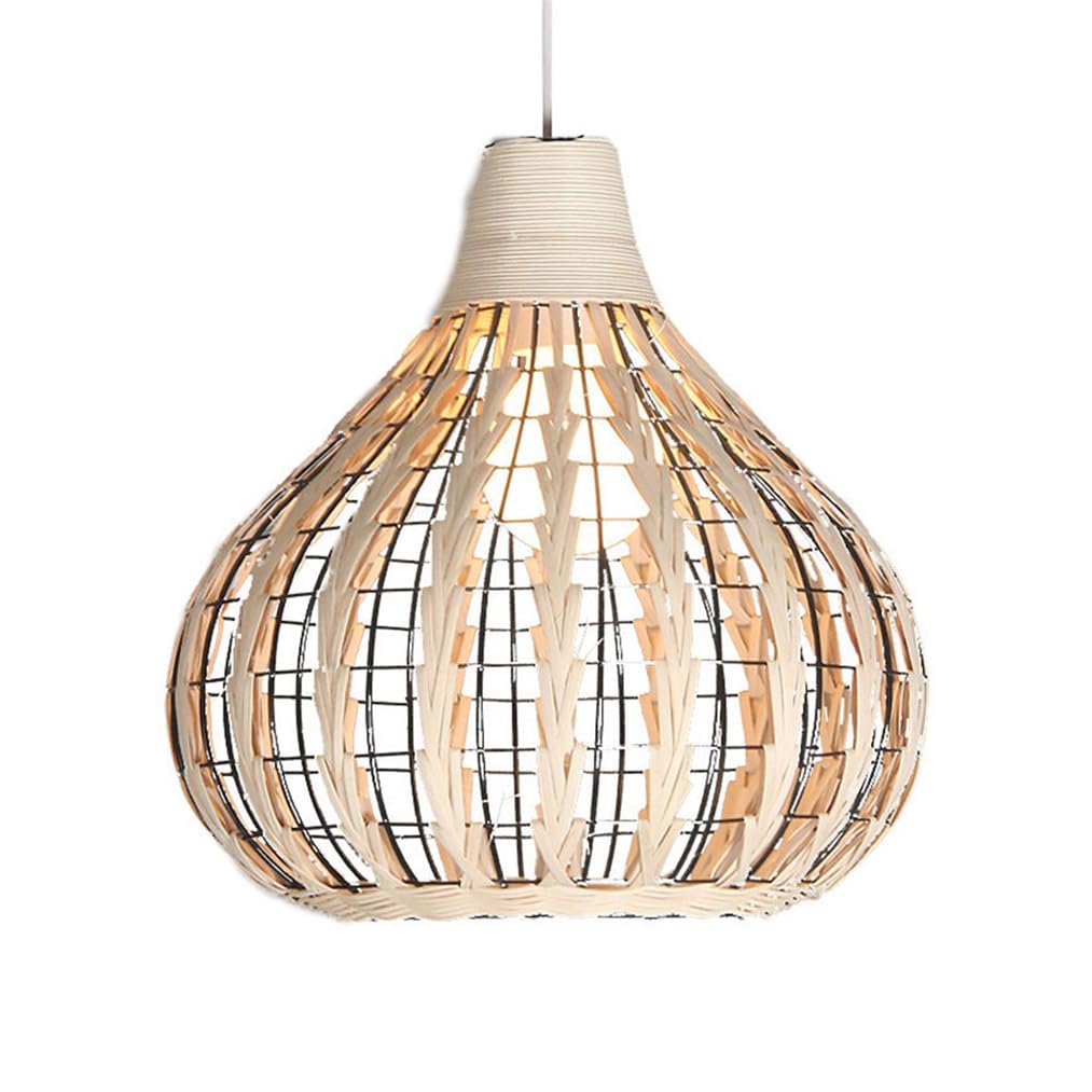 Lqzcxmf Natural Tropical Rattan Chandelier, 13.7" Rustic Hanging Basket Lamp Shade For Kitchen Island E26 Fixtures Mid Century Brown Rattan Metal Lantern For Bedroom Stairwell Living Room Foyer, 1-Light