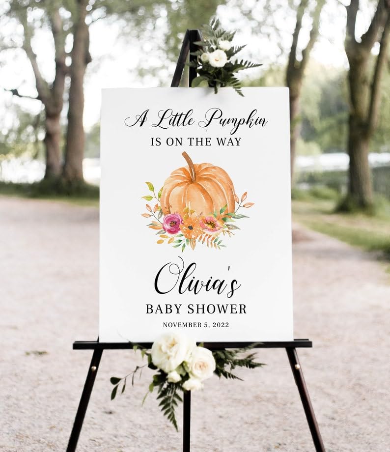 Pumpkin Baby Shower Welcome Sign Personalized - A Little Pumpkin Is On The Way Baby Shower Welcome Sign - Baby Shower Welcome Sign With Pumpkin - Pumpkin Baby Shower Decor - Baby Shower Sign Board