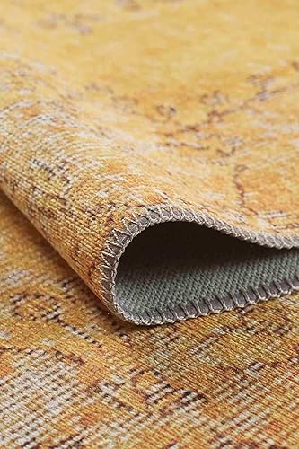 Miniatura 7 de Woolknot ENC1087 Yellow Vintage Area Rug Living Room Floral Rugs, Mustard Washable Bohemian, Medallion Distressed Printed Carpet (6'7''x8'10'')
