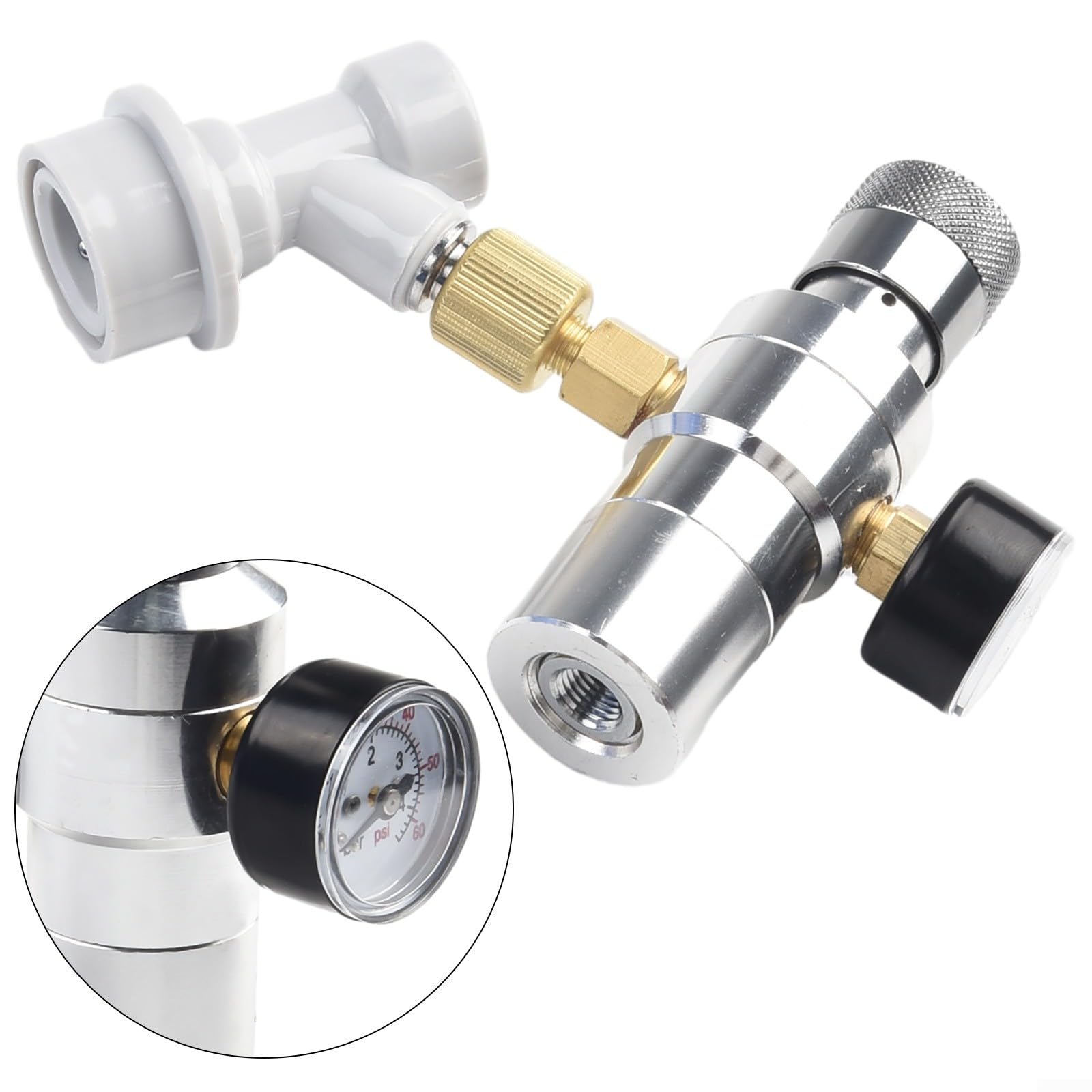 FACAIIO Barril de cerveza portátil para dispensador de carga con manómetro de 0 a 30 PSI y 3 adaptadores de rosca de 8 pulgadas de 2 L, 3.6 L, 5 L, barril Cornelius, café y kombucha