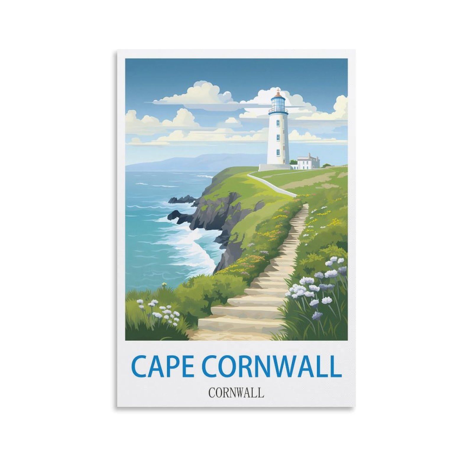 HeyBox Cape Cornwall Cornwall Vintage Travel Posters 08x12inch(20x30cm) Canvas Prints Wall Art Paintings for Home Office Living Room Decor