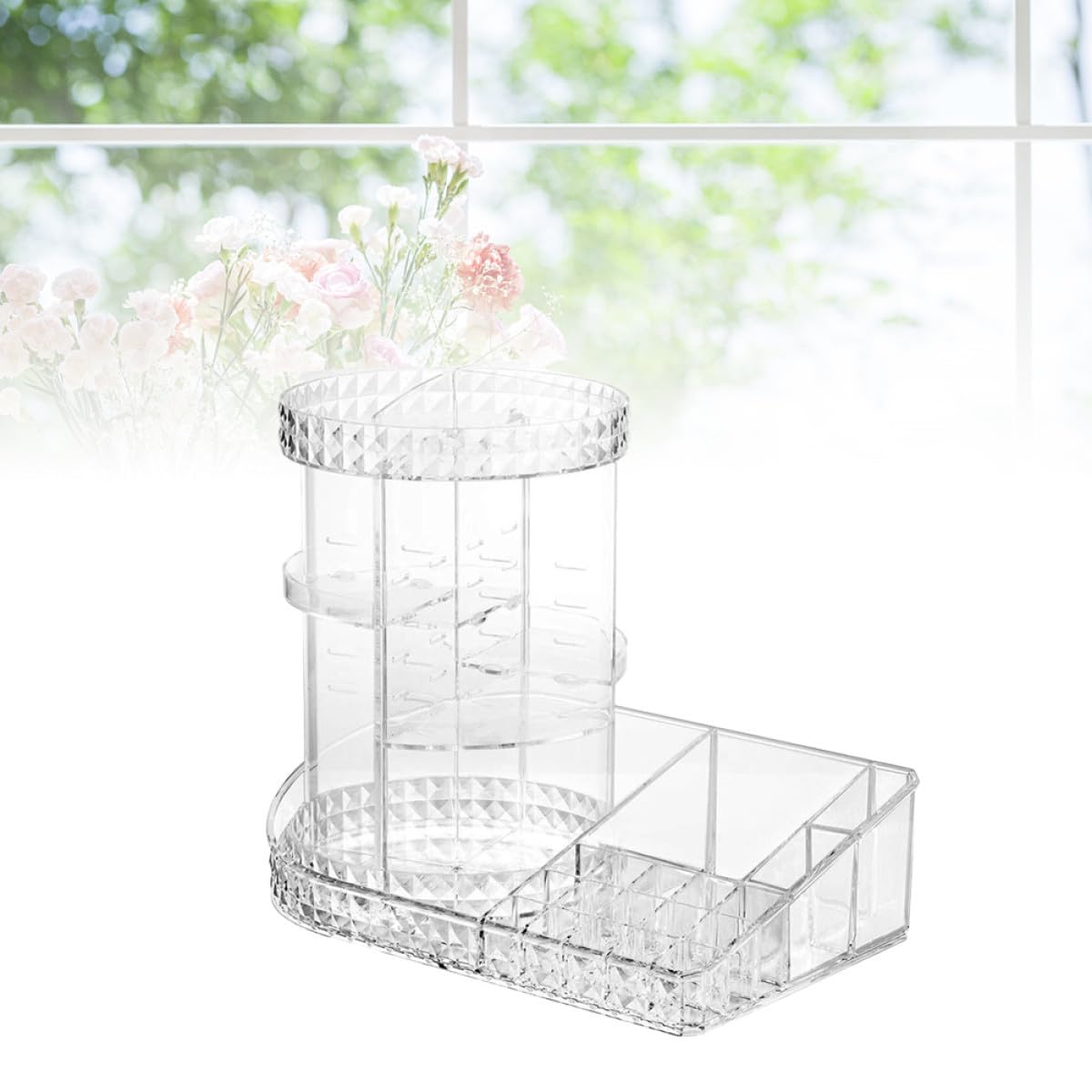 PACKOVE Organisateur de Maquillage Acrylique Transparent Rangement Cosmétique Rotatif pour Coiffeuse Salle de Bain et Chambre Pratique pour Accessoires et Soins Peau