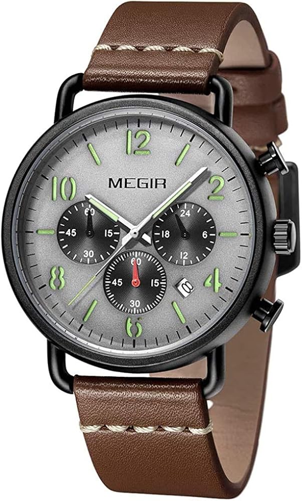 MEGIR Hombres Relojes Correa De Cuero Cronógrafo Reloj De Cuarzo Hombre Moda Militar Impermeable Luminoso Relojes De Pulsera