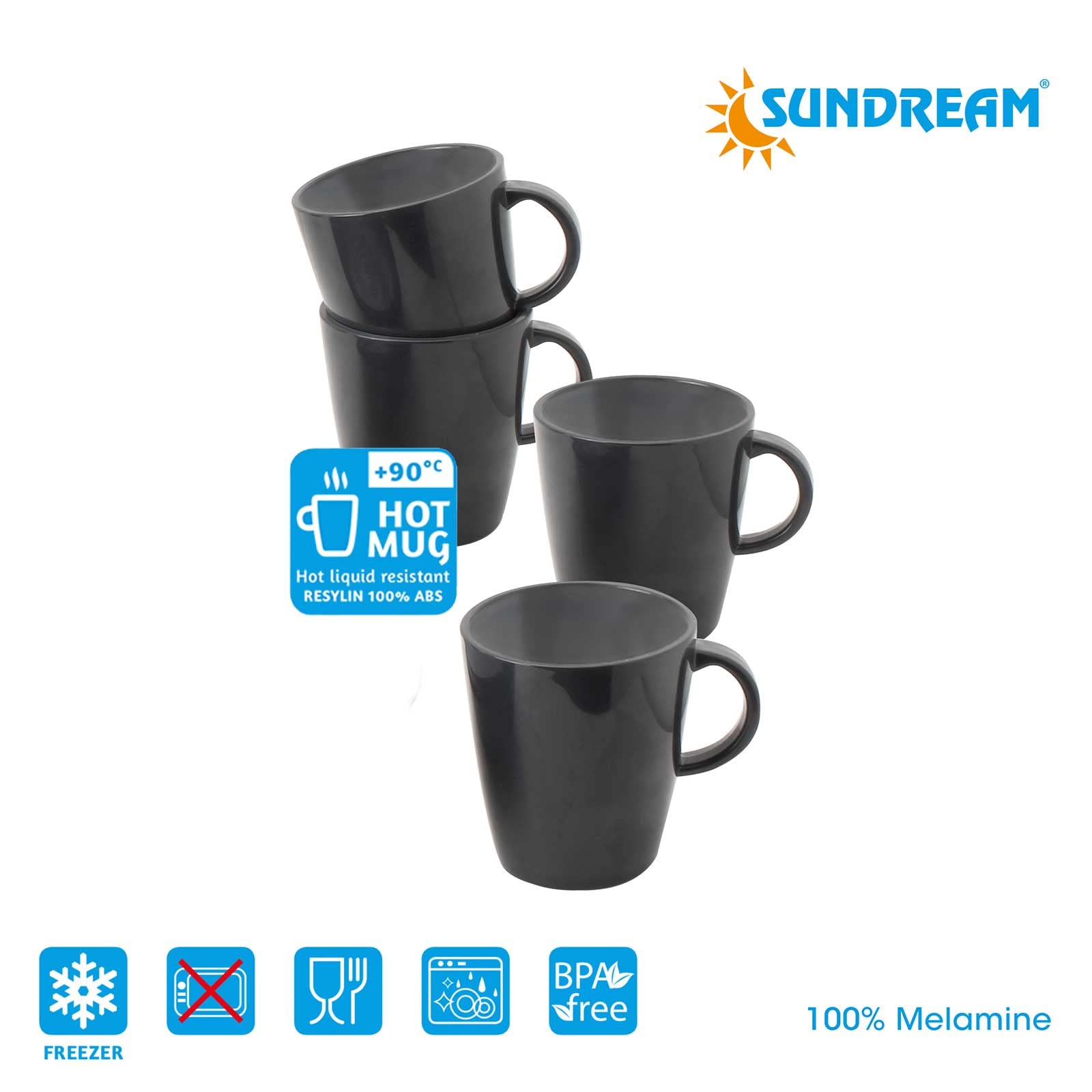 Camping-Geschirr Set Melamin 2-4 Personen | SUNDREAM Zodiac 12, 16 oder 36 teilig | Teller, Schüsseln oder Becher | Ultra-Leicht, Bruchfest, Kratzfest & BPA-Frei - Vintage Stil in Schwarz