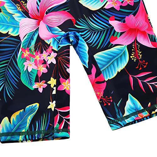 Image of TFJH E Short Sleeve Girls Swimsuits UV 50+ One Pieces Zipper 2-14Y | From beach vacations and pool parties to cruises and water parks, this colorful floral swimsuit is her summer favorite