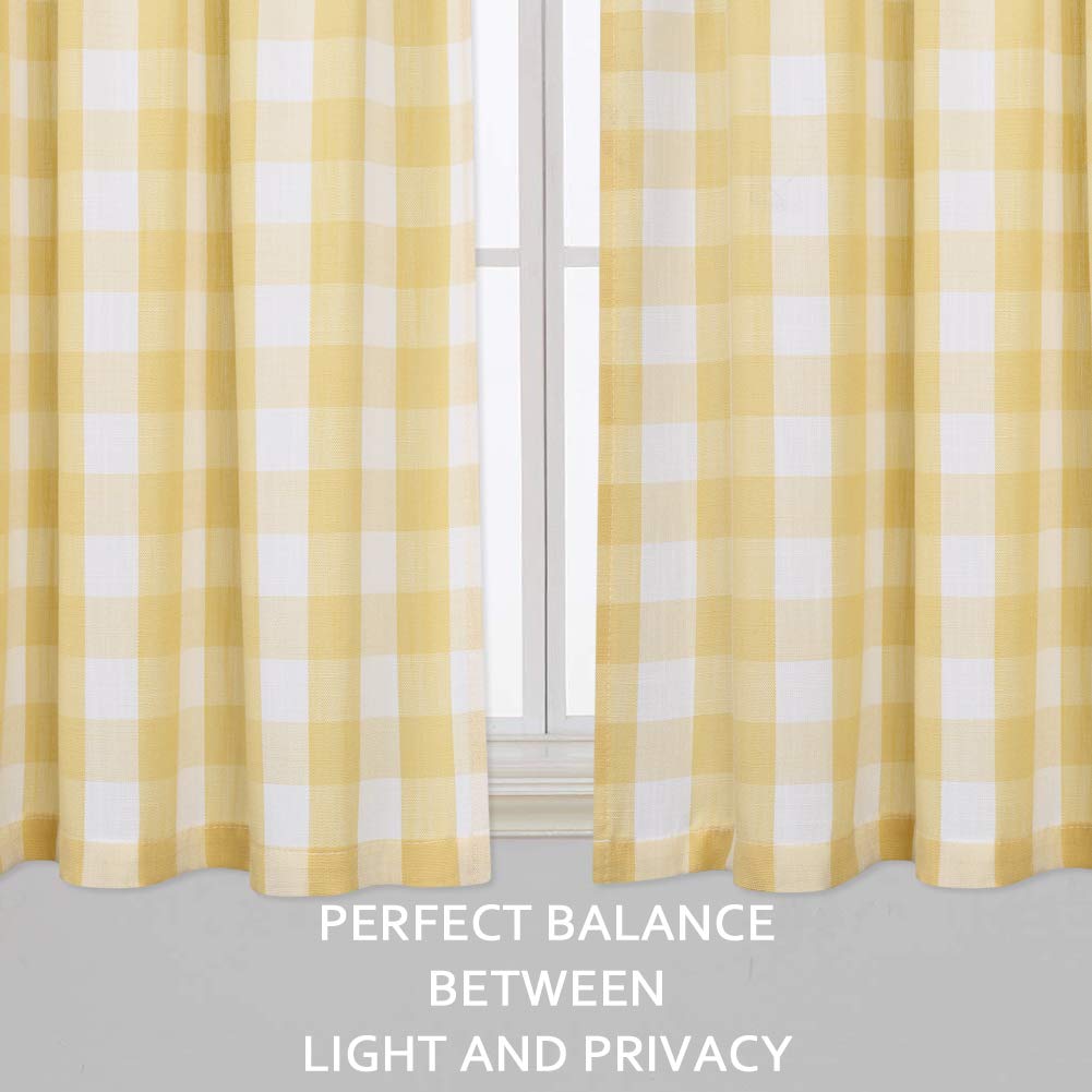 Amazon｜CAROMIO カフェカーテン 24インチ 黄色と白のバッファロー