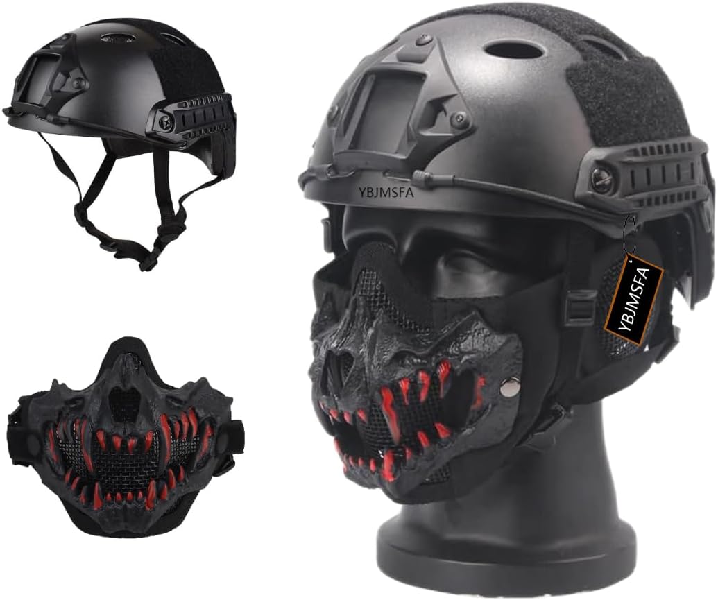 Tactical Airsoft Helmet，Airsoft Half Face Skull Masks Tactical Face Protection MeshMask, for Halloween Cosplay Paintball CS Games