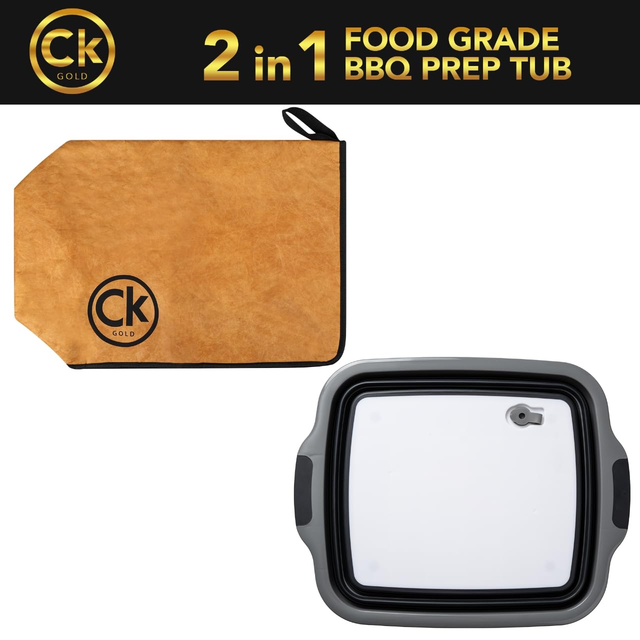Tina plegable grande para preparación de barbacoa con tapa de bloqueo y bolsa de barbacoa para descansar carne, tabla de cortar plegable sin BPA con tapa, sin fugas, fuerte orificio de drenaje para 7