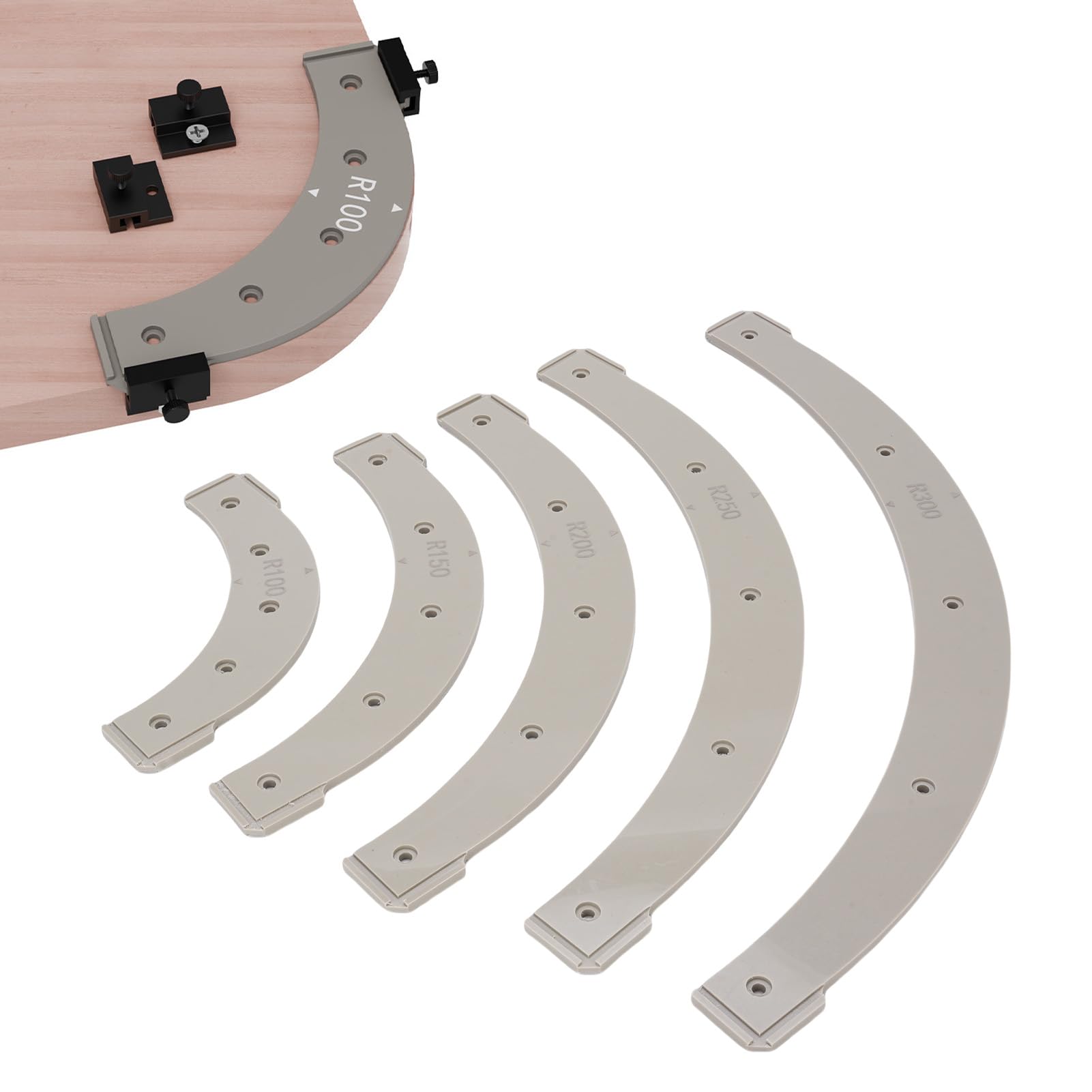 5PCS Obróbka Drewna Szablony Promienia Rogu, R100, R150, R200, R250, R300, Radiusz ROUTER do Obróbki Drewna, Materiału z Tworzywa Sztucznego, Wewnątrz Szablonów Routingu