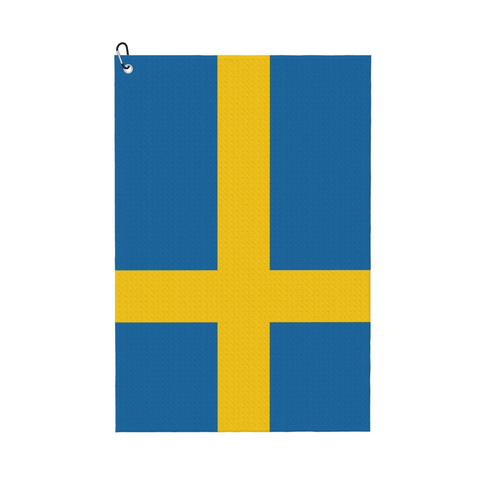 Anceky Swedish Flag Print Golf Towel 24"X16" Microfiber Golf Cleaning Towel with Carabiner Clip for Golf Bags