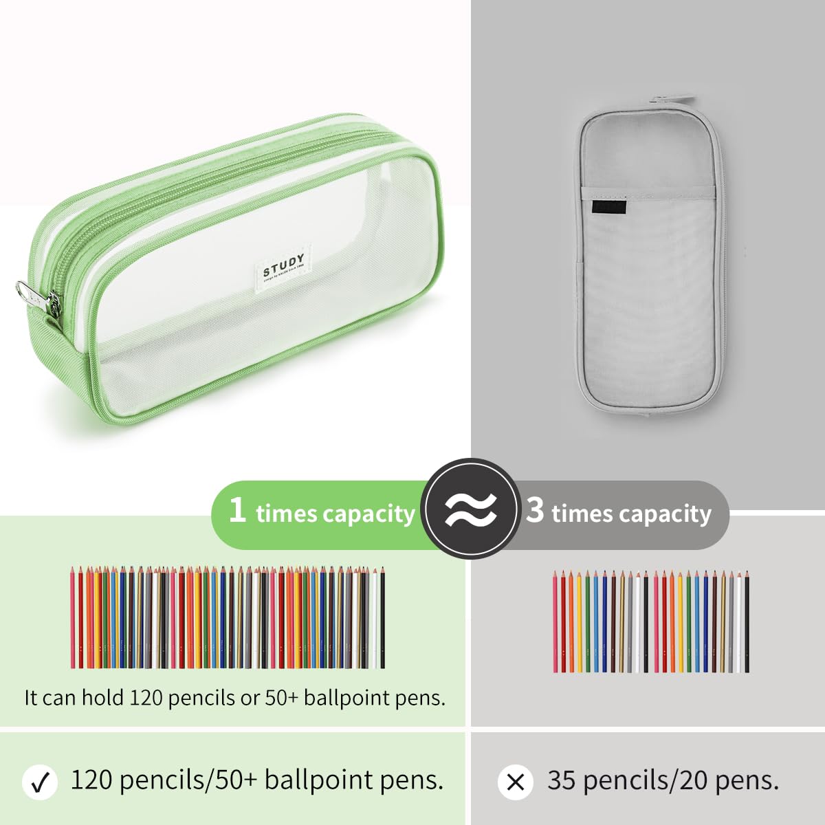 KALIDI Grid Mesh Pencil Case Large Capacity Pencil Case Big Pencil Pouch With Zipper Simple Stationery Bag Aesthetic Pen Bag for School Teen Girl Boy Multi-Purpose bag for office Men Women