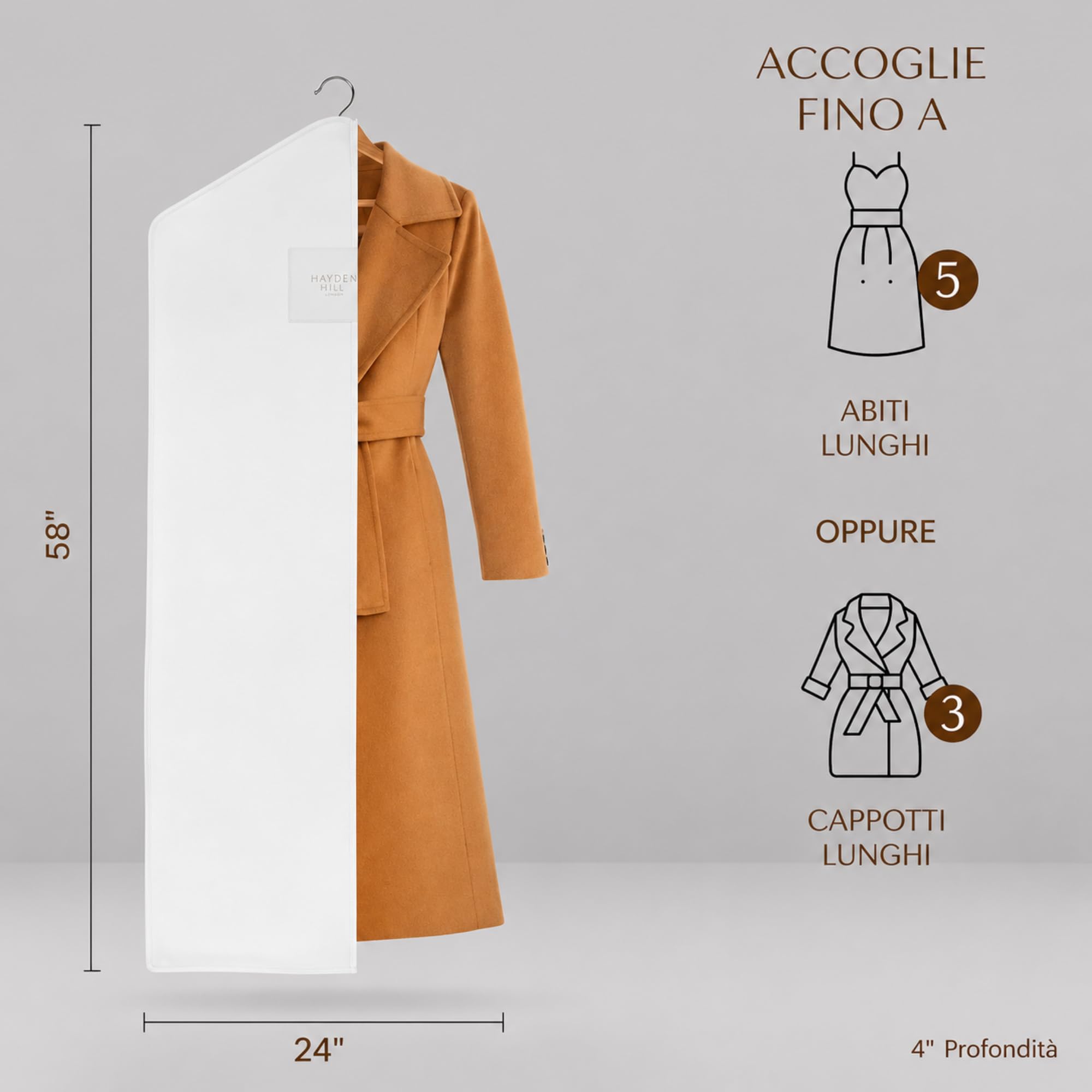 Hayden Hill Custodia per Abiti di Lusso in Cotone Bio, Abiti Lunghi, 147 cm