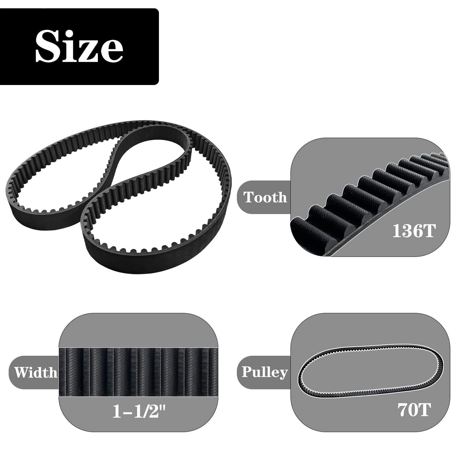 40001-85 Rear Drive Belt 136T 1-1/2 Compatible with Harley Davidson Tour Electra Glide Rider Convertible FLT FLHT FXR 1985-1996 1204-0058